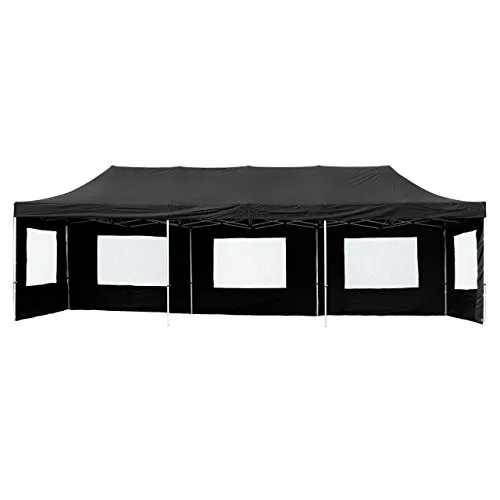 Profi Faltpavillon Pavillon Gartenpavillon Partyzelt Festzelt komplett mit Seitenteile Fenster – Dach Dachplane hochwertig wasserdicht – 3x9 m – schwarz