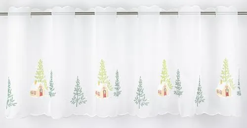 Clever-Kauf-24 Scheibengardine Bestickt Winterlandschaft HxB 48x140cm Weihnachten weiß Winter 2572