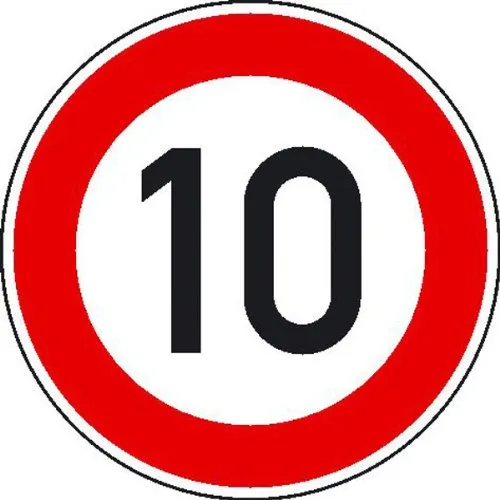 Verkehrsschild nach StVO Nr. 274-51 - Zulässige Höchstgeschwindigkeit 10 km/h - Sicherheitsschild aus Aluminium, 42 cm groß, retroreflektierend für optimale Sichtbarkeit bei Dunkelheit und schlechtem Wetter.