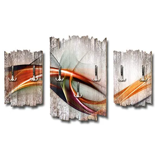 Moderne Welle 3-teilige Designer Wandgarderobe - Stilvolle 3-teilige Garderobe aus 18mm MDF, Größe 95x60cm; 7 stabile Haken für optimale Organisation; wischfest und feuchtraumgeeignet; ideal für jeden Raum und als Geschenkidee.