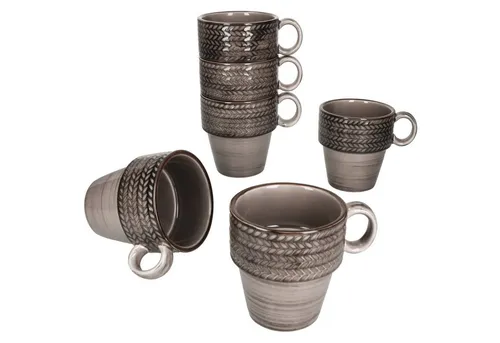 MÄSER Prospero Kaffeebecher Set 6x 290ml - Thermobehälter aus robustem Durable Porzellan mit einzigartigem Reliefdesign, ideal für Kaffee, Tee und mehr. Stapelbar und spülmaschinengeeignet, perfekt für stilvolle Kaffeerunden.