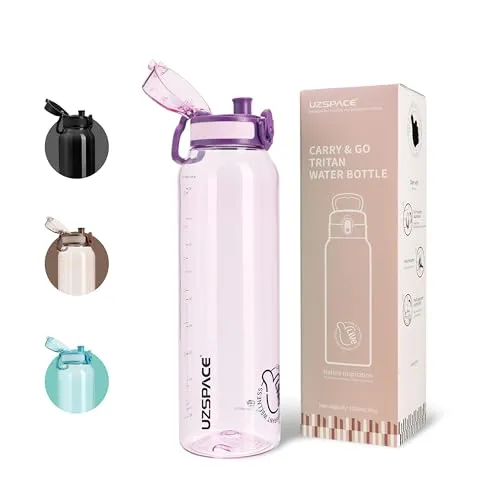 UZSPACE Trinkflasche Sport 1L, Tritan Bpa-Frei Trinkflasche Auslaufsicher mit Einhandbedienung, Kohlensäure Geeignet, Spülmaschinenfest, Wasserflasche für Gym Frauen Yoga, Lila