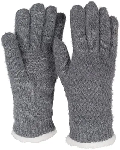 styleBREAKER Damen warme Winter Handschuhe mit Reiskorn Muster und Fleece, Thermo Strickhandschuhe, Fingerhandschuhe 09010040, Farbe:Grau