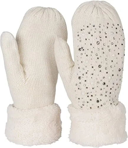 styleBREAKER Fäustlinge Strickhandschuhe Fäustlinge mit Strass und Perlen (1-St)