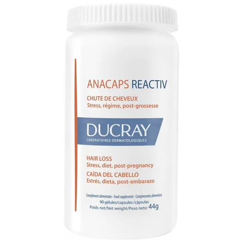 Ducray Anacaps Reactiv 90 Kapseln - Nahrungsergänzungsmittel gegen reaktionsbedingten Haarausfall, ideal bei Stress, Müdigkeit oder saisonalen Veränderungen.