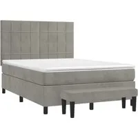 vidaXL Boxspringbett mit Matratze 140x190 cm in Hellgrau aus Samt - Elegantes Boxspringbett für maximalen Schlafkomfort mit höhenverstellbarem Kopfteil und mittelharter Matratze – ideal für erholsame Nächte!
