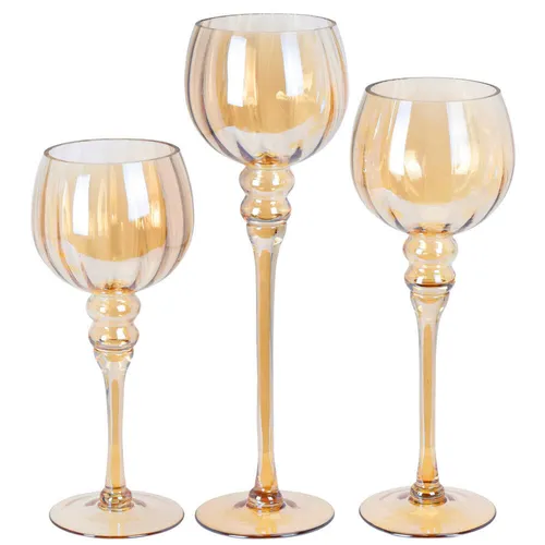 3er Set Kerzenständer Glas Kerzenhalter Groß Kerzenleuchter Teelichthalter Bronz