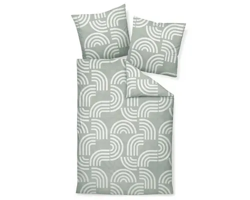 Janine Feinbiber Bettwäsche Davos 65157-06 Geometrisch Salbei 135x200 - Moderne Bettwäschegarnitur aus 100% Baumwolle, STANDARD 100 by OEKO-TEX zertifiziert, ideal für ein gemütliches Schlafzimmer in Salbeigrün.
