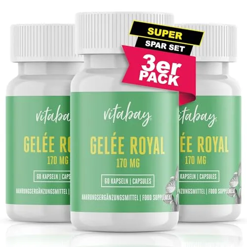 Vitabay Gelée Royal 170mg • 180 Kapseln • von Imkern als Weiselfuttersaft oder Königinnenfuttersaft bezeichnet • Hochdosiert • Bioverfügbar • Pharmaqualität