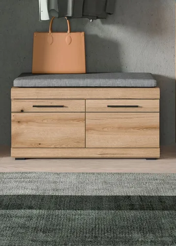 Home affaire Sitzbank SIENA, Breite 90 cm, 2 Türen, 2 E-Böden, 4 Fächer, inkl. Sitzkissen (2-St., hochwertige Rillenfräsung in MDF Front), Garderobenbank, Dielenbank, Bank, Flurbank, Kommode