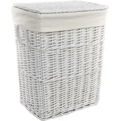 DVier Wäschekorb Weide weiß 48x36 H.62 - Eckiger Wäschekorb aus Weide, ideal für stilvolle Wäscheorganisation, Maße 48x36x62 cm.