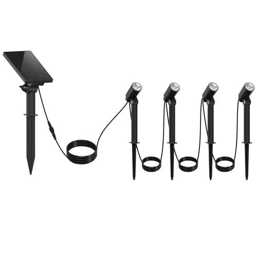 Lumisky Solarstrahler, Schwarz, LED integriert - Hochwertige Außenbeleuchtung: 4 Solar-LED-Spots mit 100 Lumen für eine gemütliche Atmosphäre. 8-12 Stunden Autonomie, wetterfest (IP65) und einfache Installation – ideal für Garten und Terrasse.