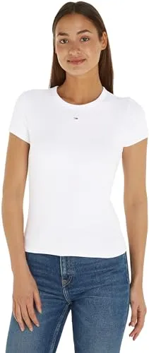 Tommy Jeans T-Shirt TJW SLIM ESSENTIAL RIB SS - White - Rundhalsshirt mit gerippter Struktur, elastisch und ideal für einen lässigen Look. Perfekt für modebewusste Männer, die Wert auf Stil legen.