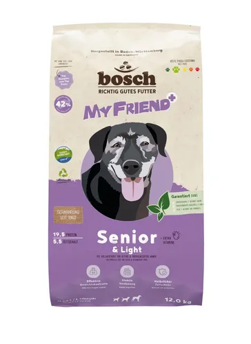 Bosch My Friend Senior & Light Hundefutter 12kg - Trockenfutter für Senioren, unterstützt effektive Gewichtskontrolle und bietet natürlichen Zellschutz mit Extra Vitaminen.