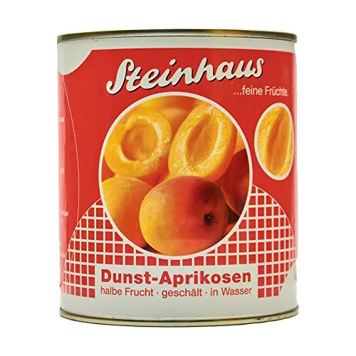 Food-United Dunst-Obst APRIKOSEN-HÄLFTEN Füllmenge 800g ATG 480g eingelegte Obst-Konserve-Dose für Aprikosen-Konfitüre-Marmelade-Joghurt-Torten-Kuchen nur 3 natürliche Zutaten