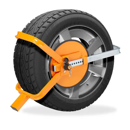 Radkralle Parkkralle Diebstahlschutz orange 4,6 kg - Effektive Reifensperre aus robustem Stahl, ideal für sicheren Diebstahlschutz von Fahrzeugen. Mit einem Gewicht von 4,6 kg bietet sie Stabilität und Sicherheit.
