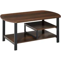 Homcom Couchtisch - Vintage Braun mit Stauraum - Stylischer Couchtisch aus robustem Holzwerkstoff und Metall, bietet durch sein dreistufiges Design zusätzlichen Stauraum für Bücher und Getränke. Perfekt für jedes Wohnzimmer!