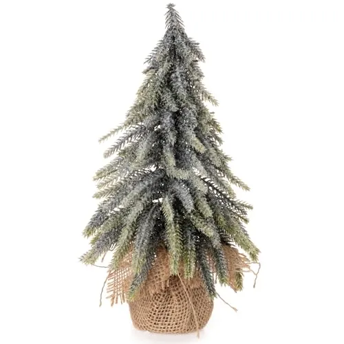 Künstlicher Kleiner Tannenbaum mit Eiskristallen H 27 cm - Weihnachtsdeko Tannenbaum - künstlicher Weihnachtsbaum Größe 1 x (H 27 - Ø 16 cm) 1 x