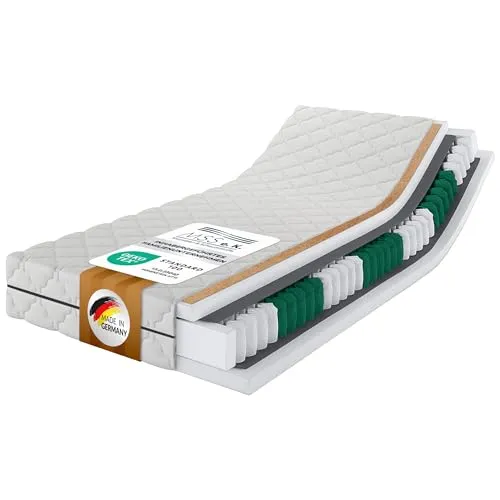 MSS e.K. KOKOS Federkernmatratze Medic | 200 x 160 x 21 cm (Kernhöhe: 19 cm) | H3 | TASCHENFEDERKERN | Kokosfaserplatte | 7 Körper-Liegezonen | Komfortschaum | versteppter Mikrofaserbezug