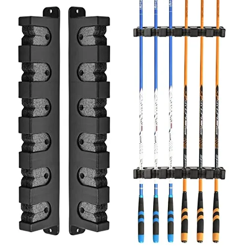 Laughhe 1 Paar Rutenständer Rutenhalter Wandhalterung, Angelrutenstände Angelrutenhalter Aufbewahrung von 6 Ruten, Rod Rack Angelzubehör für Wand Garage Boot (Horizontale)