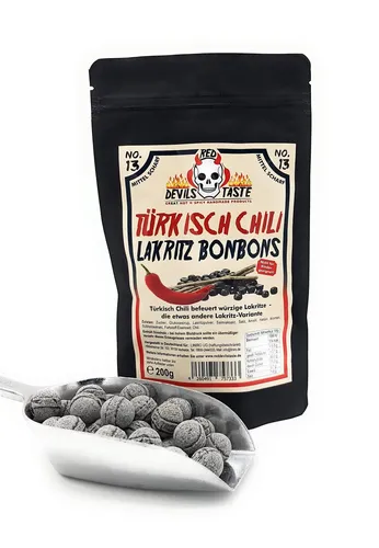 No.13 Türkisch Chili Lakritz Bonbon – salzige Lakritze - 200g - Hotskala: 3