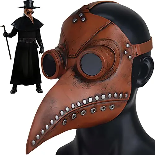 Retoo Schnabelmaske Pest Doktor Maske Latex, Lange Nase Vogel Schnabel Maske Karneval, Steampunk Halloween Cosplay Requisiten, Kopfmaske für Erwachsene Party Fasching, Plague Doctor Mask