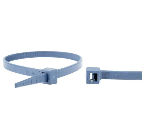 WKK Kabelbinder 200 mm Blau Detektierbar - 100 Stück - Kabelbinder aus Polyamid, detektierbar und ideal für Anwendungen in sensiblen Bereichen. Temperaturbeständig von -40 bis +85 °C, 22.2 kg Zugkraft. Perfekt für Büroorganisation und mehr!
