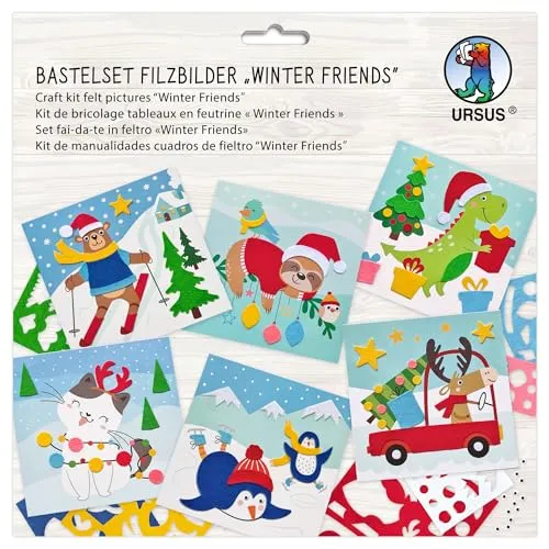 URSUS Kinder-Bastelsets - Bastelset Filzbilder Winter friends, enthält Materialien für sechs kreative Filzbilder und fördert die Bastel-Fähigkeiten von Kindern