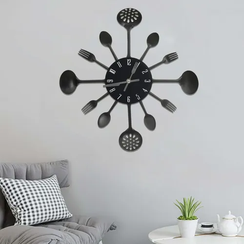 vidaXL Wanduhr mit Löffel und Gabel Design 40 cm - Wohnaccessoires - Auffällige Wanduhr mit Gabel- und Löffeldesign, perfekt zur Dekoration Ihrer Küche oder Essbereich und leicht ablesbare Ziffern.
