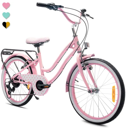 Zoll Kinderfahrrad 6-Gang Shimano Heart Bike - Rosa 20 Zoll - Kinderfahrrad für Mädchen, ideal für 5-11 Jahre, mit 6-Gang-Schaltung für müheloses Fahren und tolle Abenteuer.