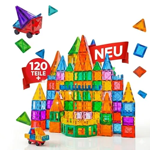 KIYARI Magnetbausteine 120 Teile – Große 7,5 cm Montessori Magnet Bausteine für Kinder ab 3 Jahren, fördern Kreativität & räumliches Denken