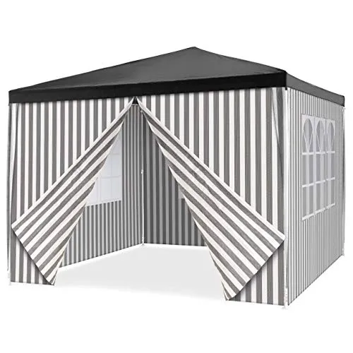 Pavillon 3x3 m in anthrazit weiß gestreift PE Plane 100g/m² + 4 Seitenteile 3 mit Fenster Partyzelt Gartenzelt Sonnenschutz Stahl Festivalzelt (Anthrazit)