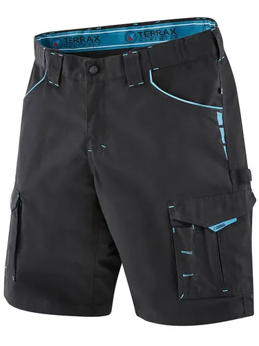 TX Workwear Arbeitsshorts Gr. 54 schwarz/azur - Robuste Arbeitsshorts in Schwarz mit azurfarbenen Akzenten, ideal für den professionellen Einsatz und hohen Tragekomfort.