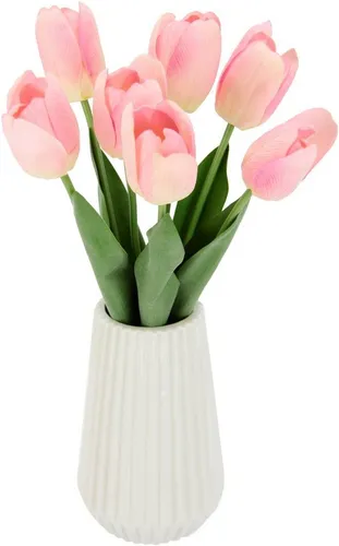 Kunstblume Real-Touch-Tulpen, I.GE.A. - 33 cm mit eleganter Keramikvase - Kunstblumen für ein wohnliches Zuhause: Die realistisch aussehenden Tulpen in einer schlanken Keramikvase bringen Farbe und Eleganz in jeden Raum.