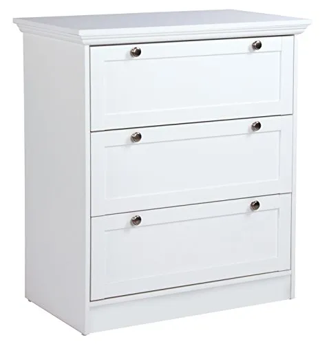 Kommode Laurito, Weiß – Elegantes Landhausdesign - Kommode Laurito in strahlendem Weiß mit drei geräumigen Schubladen und strapazierfähiger Oberflächenbeschichtung – ideal für stilvolle Ordnung im Zuhause.
