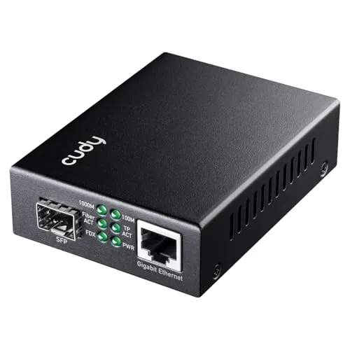 Cudy MC220 Gigabit-Ethernet-Medienkonverter, 10/100/1000 Mbps Gigabit-Ethernet-RJ45-zu-SFP-Slot für Gigabit, Unterstützung für 1000BASE-SX/LX/LH-SFP-Mini-GBIC-Module, Glasfaser Modem