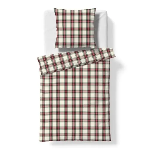 fleuresse gewebte Edelflanell Bettwäsche Lech Glendale rot beige