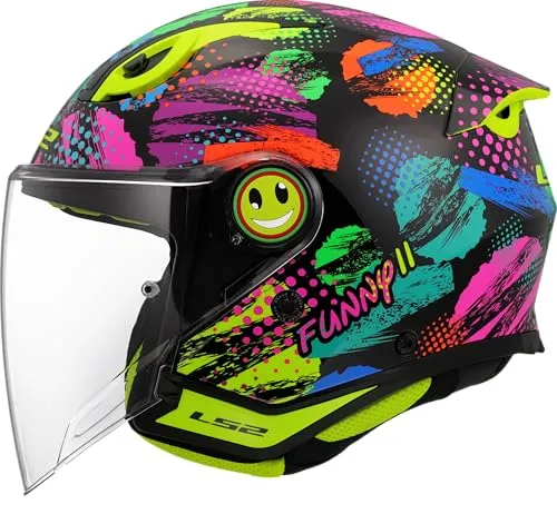 LS2 Jet-Motorradhelm FUNNY II JOY Gloss Black für Kinder, S - Motorradhelm für Kinder mit KPA-Schale, die Leichtigkeit und Sicherheit vereint. Atmungsaktiver, hypoallergener Innenraum und kratzfester UV-beständiger Bildschirm für optimalen Schutz.