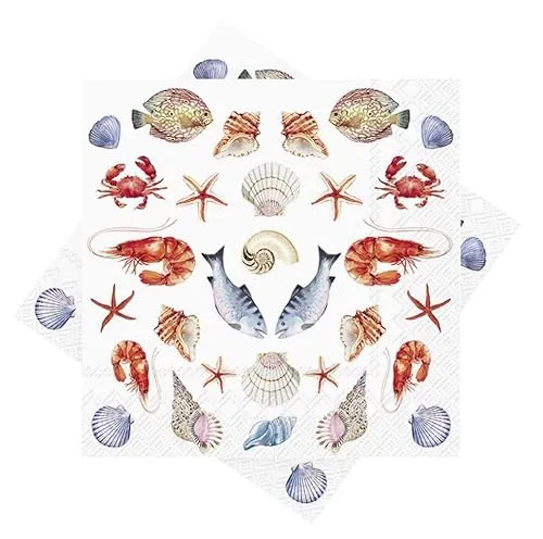 ZauberDeko Servietten Muschel Krabbe Fisch Seestern Rot Deko Tischdeko 33 x 33 cm 20 Stück