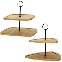 Etagere eckig aus Bambus mit schwarzem Gestell - 2 Lagen - 25x25x23,5cm