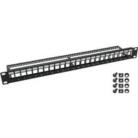 HMF 66445-02 UTP Keystone-Patchpanel für Serverschrank 19 Zoll 1 HE 24 Ports RJ45 Schwarz