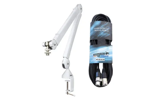 RØDE PSA1+ Mikrofonarm Weiss mit XLR-Kabel - Professioneller Mikrofonarm für Podcaster und Streamer mit innovativem Federsystem für präzise Positionierung und geräuschlose Bedienung. Inkl. Tischklemme und hochwertigem XLR-Kabel.