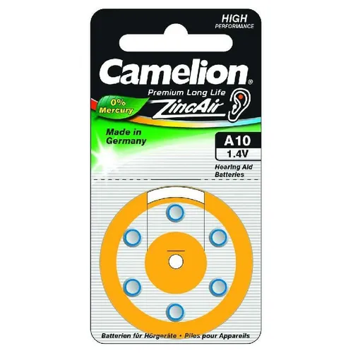 Camelion A10 Zink-Luft Knopfzelle 6er Pack - Batterien für Hörgeräte, hohe Energieeffizienz und zuverlässige Leistung, ideal für den täglichen Gebrauch.