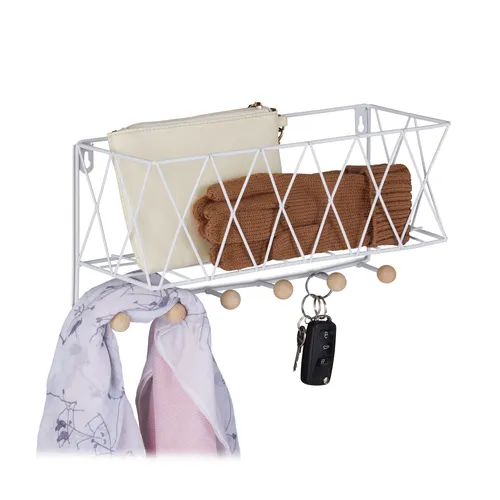 Wandregal Wandgarderobe Gitterregal Badezimmerregal 6 Haken pulverbeschichtet