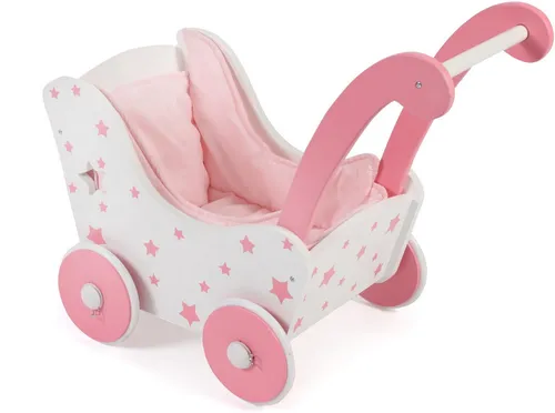 Bayer CHIC 2000 Holz-Puppenwagen in Weiß/Rosa - Hochwertiger Puppenwagen für Kinder ab 3 Jahren, mit stabilem Griff und geeignet für Puppen bis 46 cm. Ideal für kleine Puppenmamas!