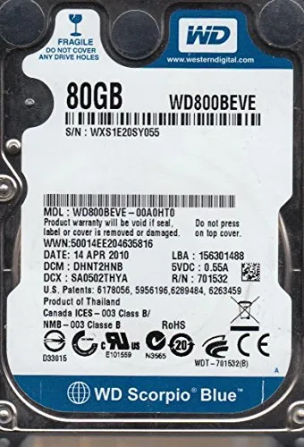 WD Blue Scorpio 80GB Festplatte - 2,5 Zoll HDD mit 5400 U/min, ideal für Laptops und PCs. Mit 8 MB Cache und 3 Jahren Herstellergarantie bietet sie zuverlässigen Speicherplatz.