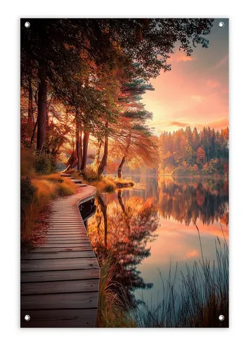 artissimo Garten-Poster Herbstlandschaft 60x90cm - Wetterfestes Garten-Poster im Hochformat 60×90 cm mit herbstlicher See- und Waldlandschaft. Ideal für stilvolle Dekoration auf Balkon, Terrasse oder im Garten. Einfach aufzuhängen, bringt es eine gemütliche Atmosphäre in Ihren Außenbereich.