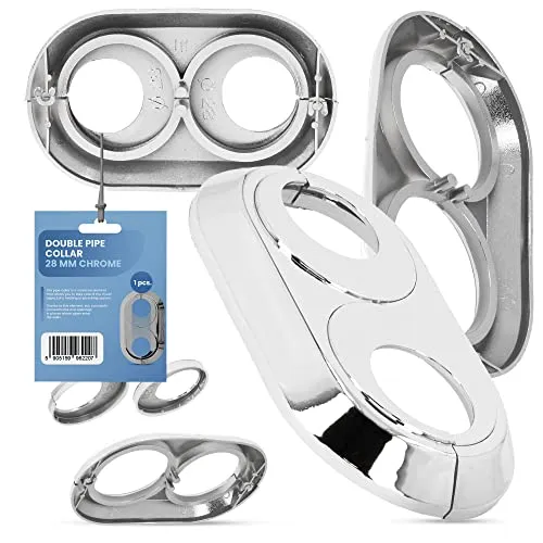 Instalguru Doppelrosette Rosette 28mm Heizkörper Rohrabdeckung Doppel Rohr Manschette Chrom Zwillingsrohrmanschette Rohrumhüllung Heizungsrohrmanschette Zubehör für Zentralheizungsanlagen