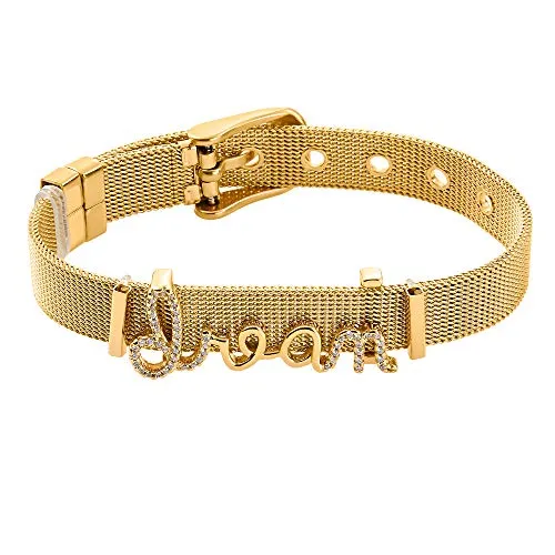 Heideman Mesh Armband Milanaise Damen - aus hochwertigem Edelstahl - silber gold rosegold farbend poliert - Armkette für Frauen mit Charms - Herz mit Stein weiß