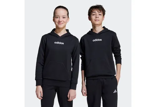 adidas Sportswear Kapuzensweatshirt J LIN FL HD schwarz 128 EU - Sportliches Kapuzensweatshirt für Kinder aus weichem Baumwollmix, ideal für Freizeit und Sport, Maschinenwäsche, Größe 128, Farbe: Schwarz/Weiß.